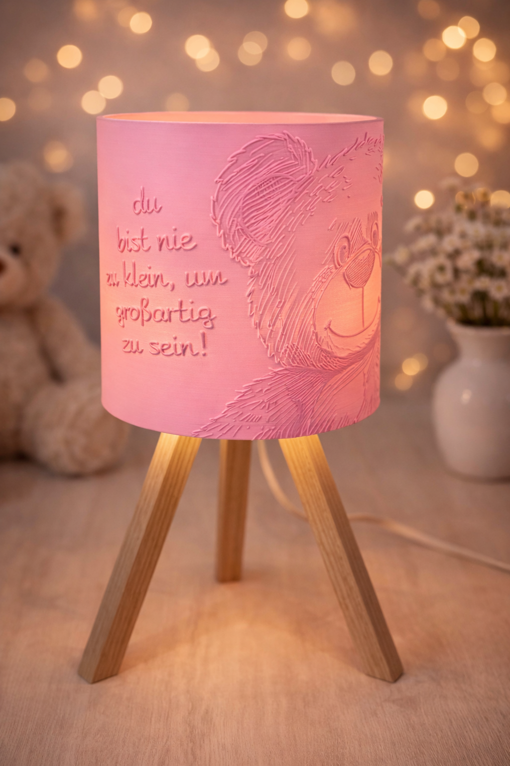 3D-gedruckte Dekorationslampe mit Holzfuß 🧸